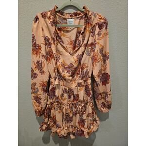 Misa Los Angeles XS Pink Floral Midi Dress Party Cocktail Long Sleeve